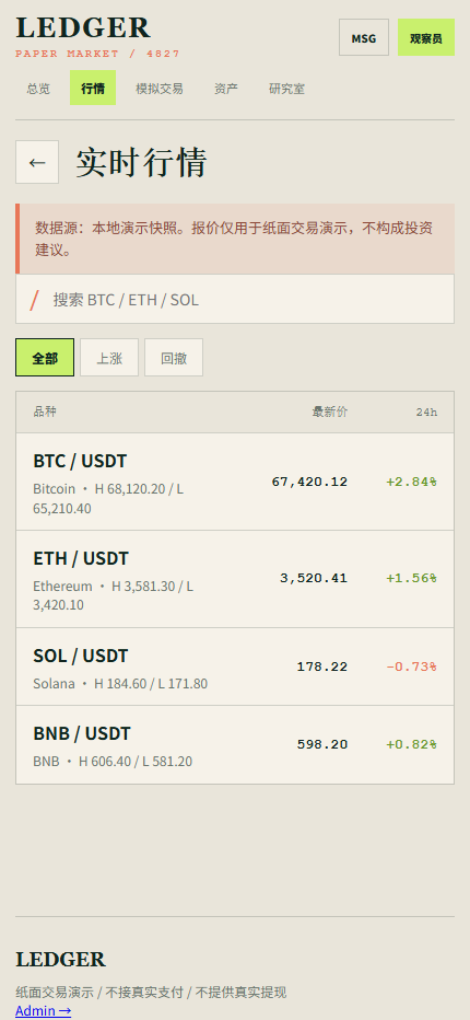Ledger 纸面交易终端 4827