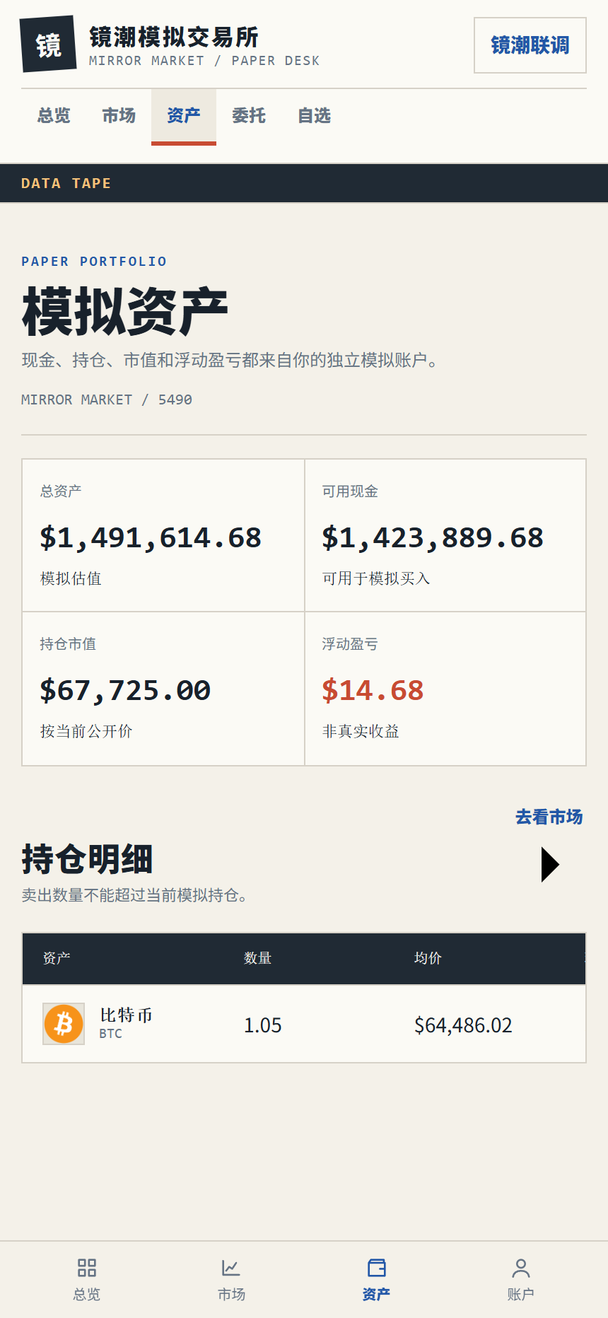 镜潮模拟交易所5490