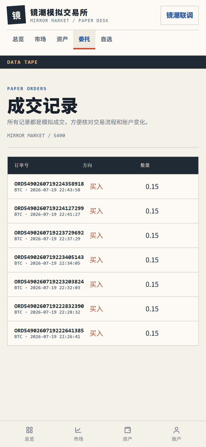 镜潮模拟交易所5490